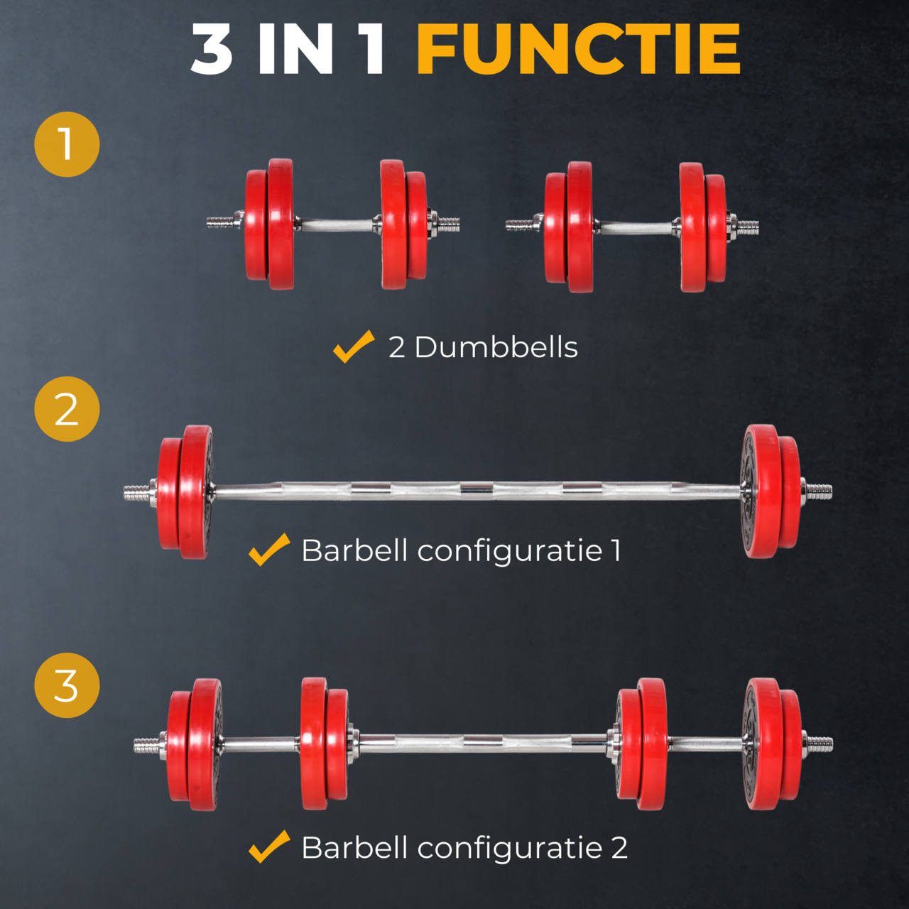Complete halterset met dumbbells en barbell set – 20 kg voor veelzijdige training