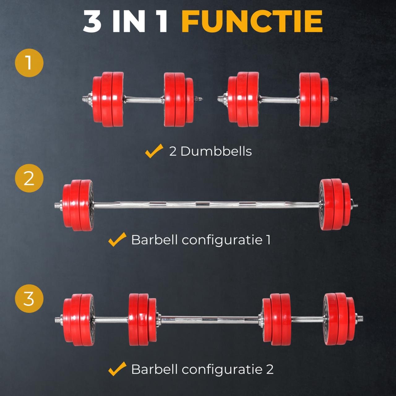 Dumbbell set barbell halter met halterstang en gewichten 30Kg