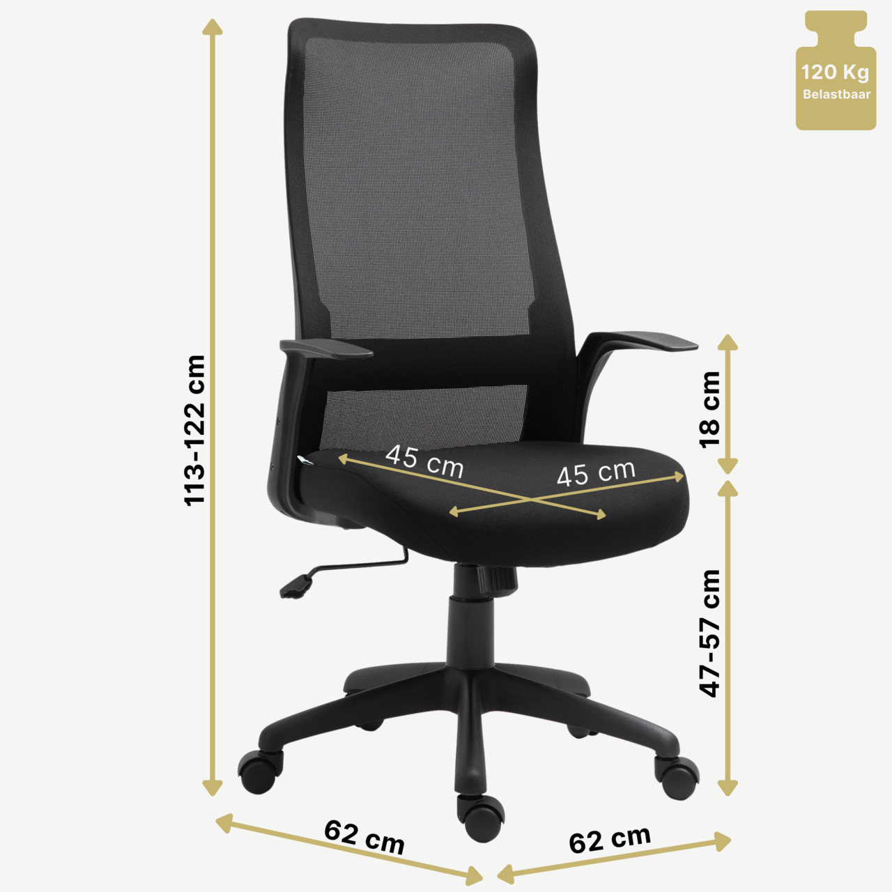 Ergonomische bureaustoel mesh zwart met verstelbare lendesteun voor optimale rugondersteuning