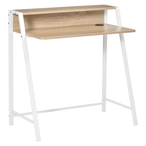 Compact bureau 84x45x85 cm wit hout voor functioneel en stijlvol werken in kleine ruimtes met kabeldoorvoerbox