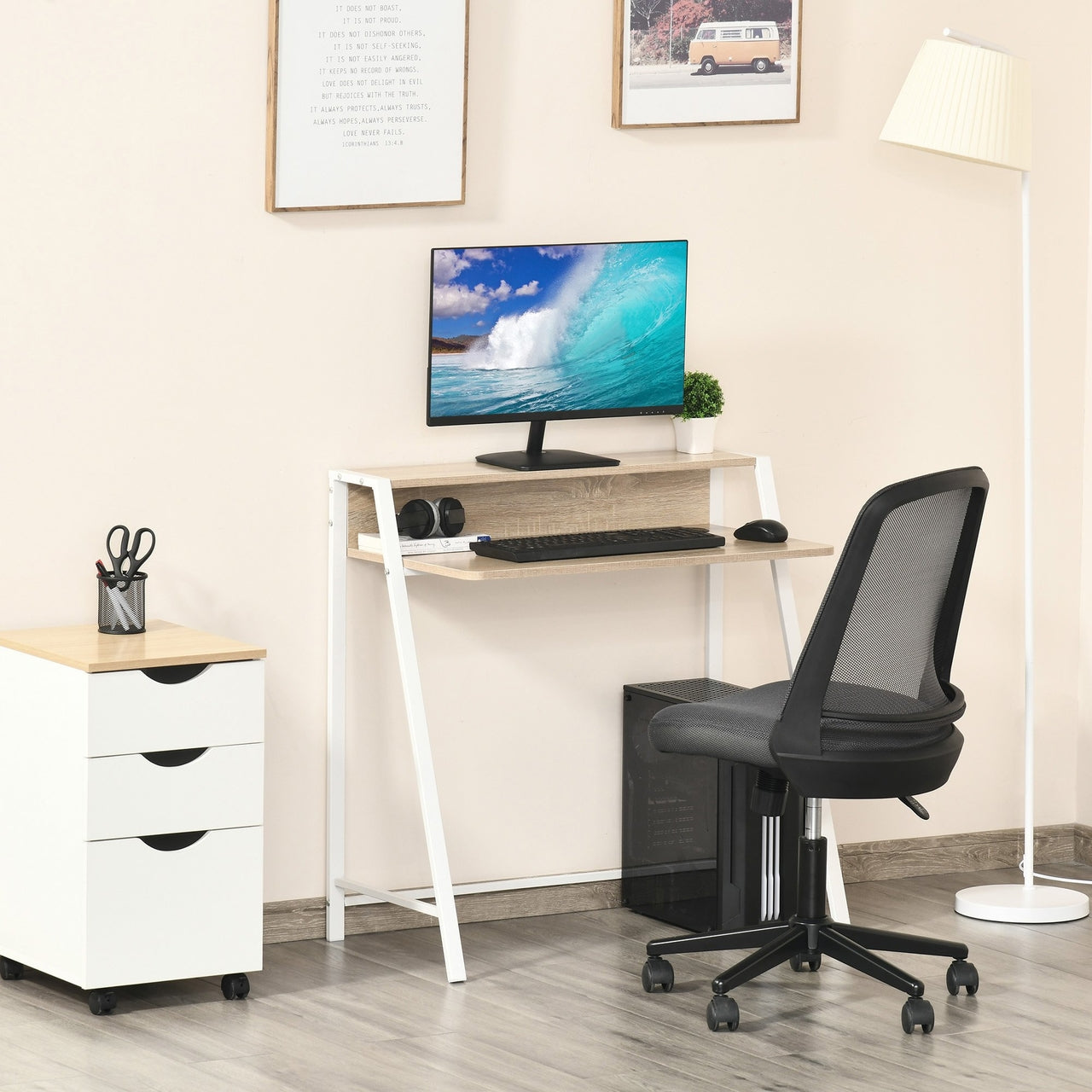 Compact bureau 84x45x85 cm wit hout voor functioneel en stijlvol werken in kleine ruimtes