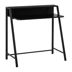 Compact bureau 84x45x85 cm wit en zwart met strak design en kabeldoorvoer voor optimaal ruimtegebruik in kleine kamers