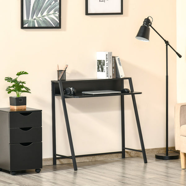 Compact bureau 84x45x85 cm wit en zwart met strak design voor optimaal ruimtegebruik