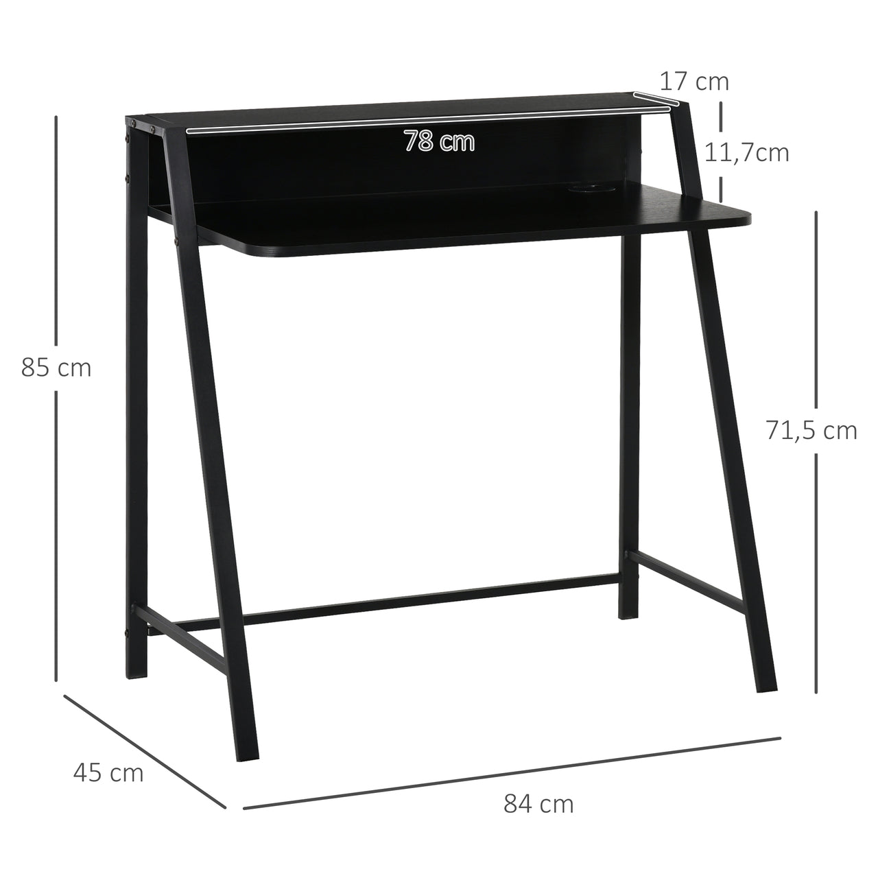 Compact bureau 84x45x85 cm wit en zwart met strak design voor optimaal ruimtegebruik