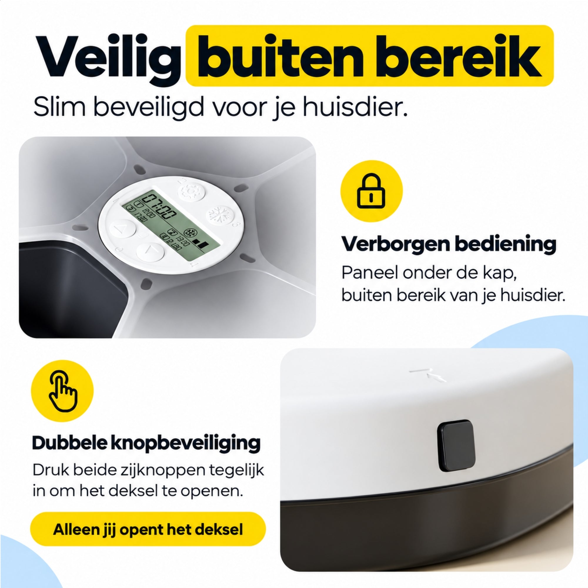 UBpet F10 automatische voerbak – met koeling en 5 compartimenten met verborgen bedieningspaneel tegen openen door huisdieren