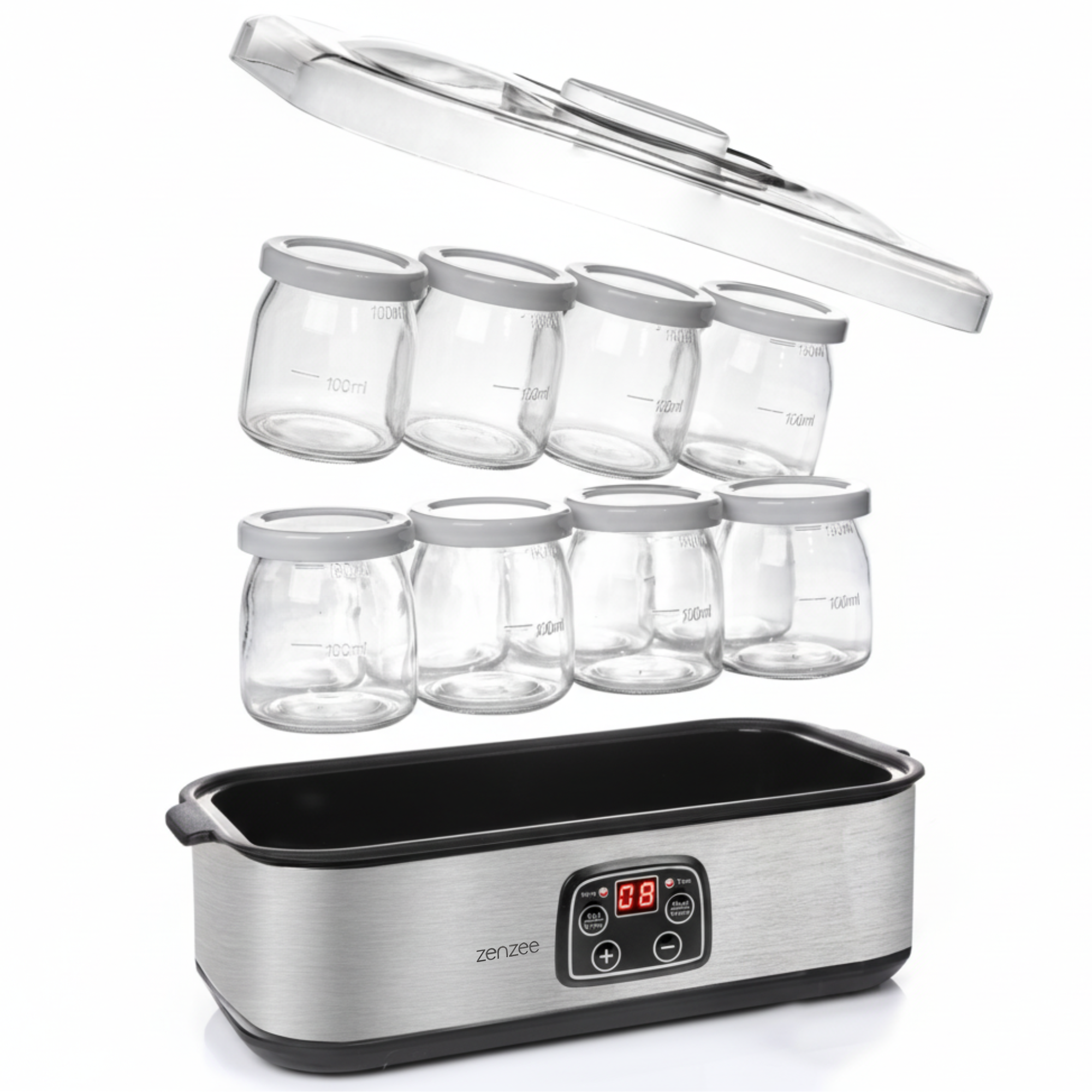 Yoghurtmaker van RVS – met 8 glazen potten voor verse huisgemaakte yoghurt | Zenzee