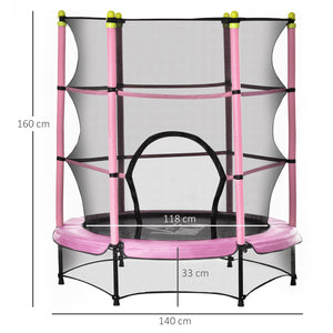 Kindertrampoline trampoline met veiligheidsnet roze Ø140 cm buitenspeelgoed met stevig frame en beschermend net voor veilig springen