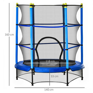 Kindertrampoline trampoline met veiligheidsnet blauw Ø140 cm buitenspeelgoed – stevig en veilig met hoog net rondom
