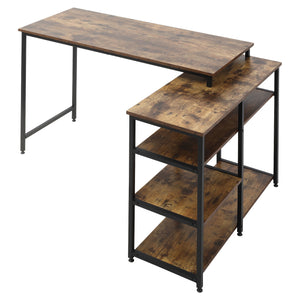 Hoekbureau 135x90x79 cm zwart en bruin met praktisch boekenrek en meerdere legplanken voor optimale werkruimte