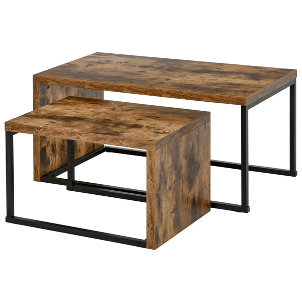 Salontafel 2 delig industrieel bijzettafel zwart bruin 90x48x42 cm