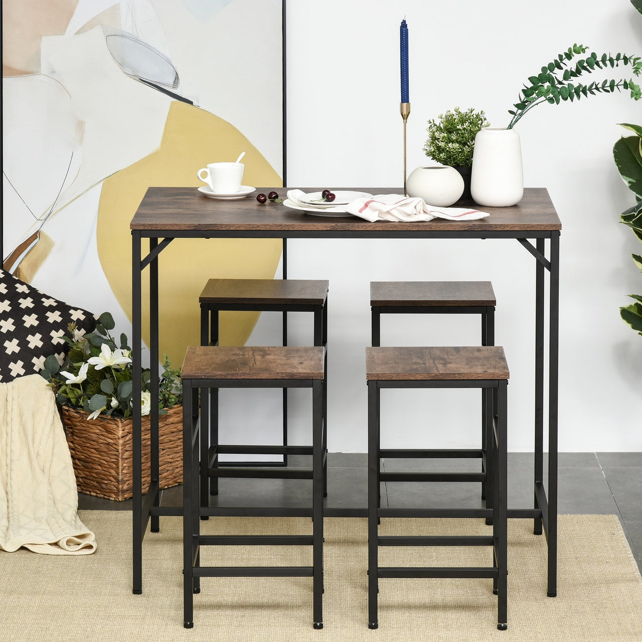 Bartafel met 4 barstoelen vintage industrieel design voor eetkamer
