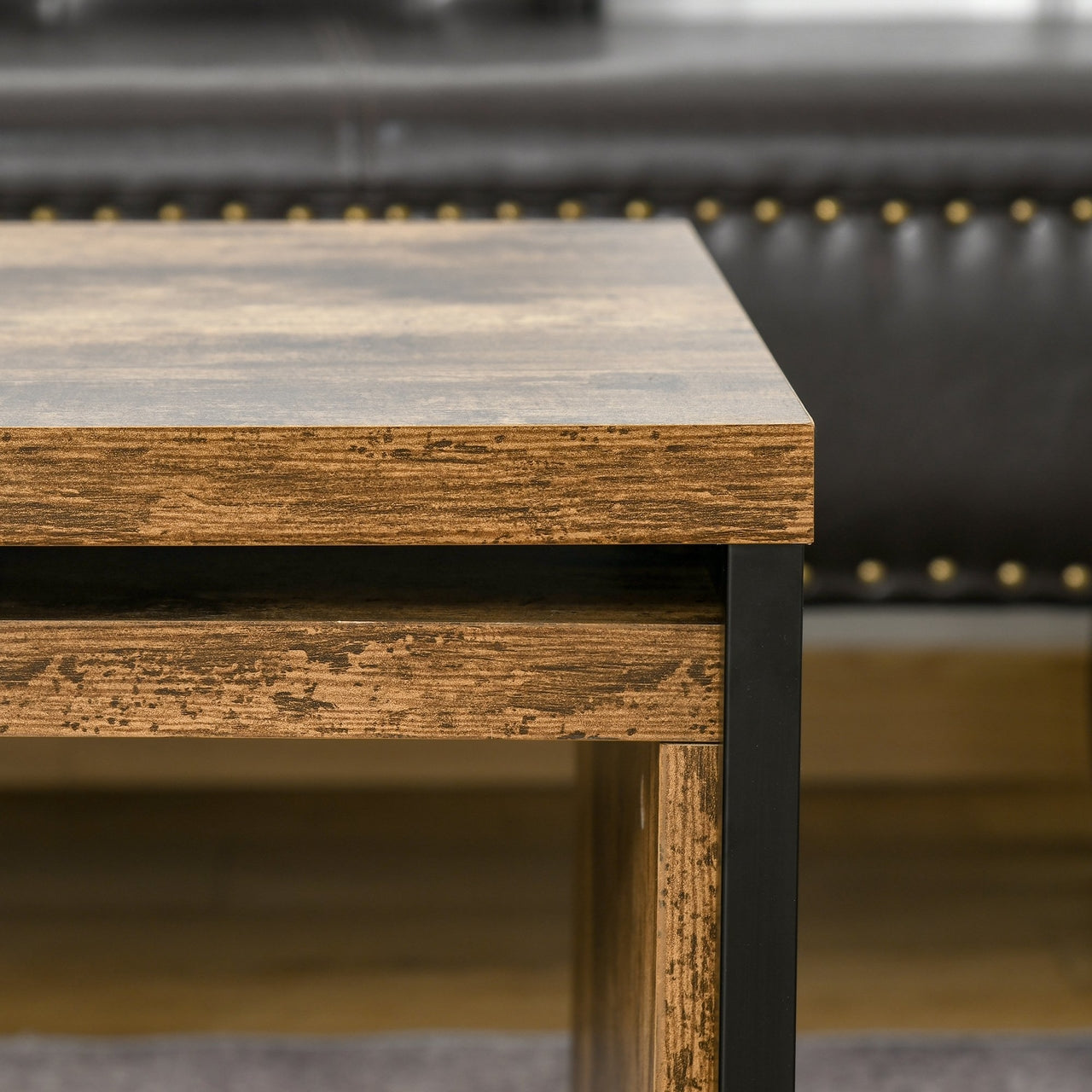 Salontafel 2 delig industrieel bijzettafel zwart bruin 90x48x42 cm