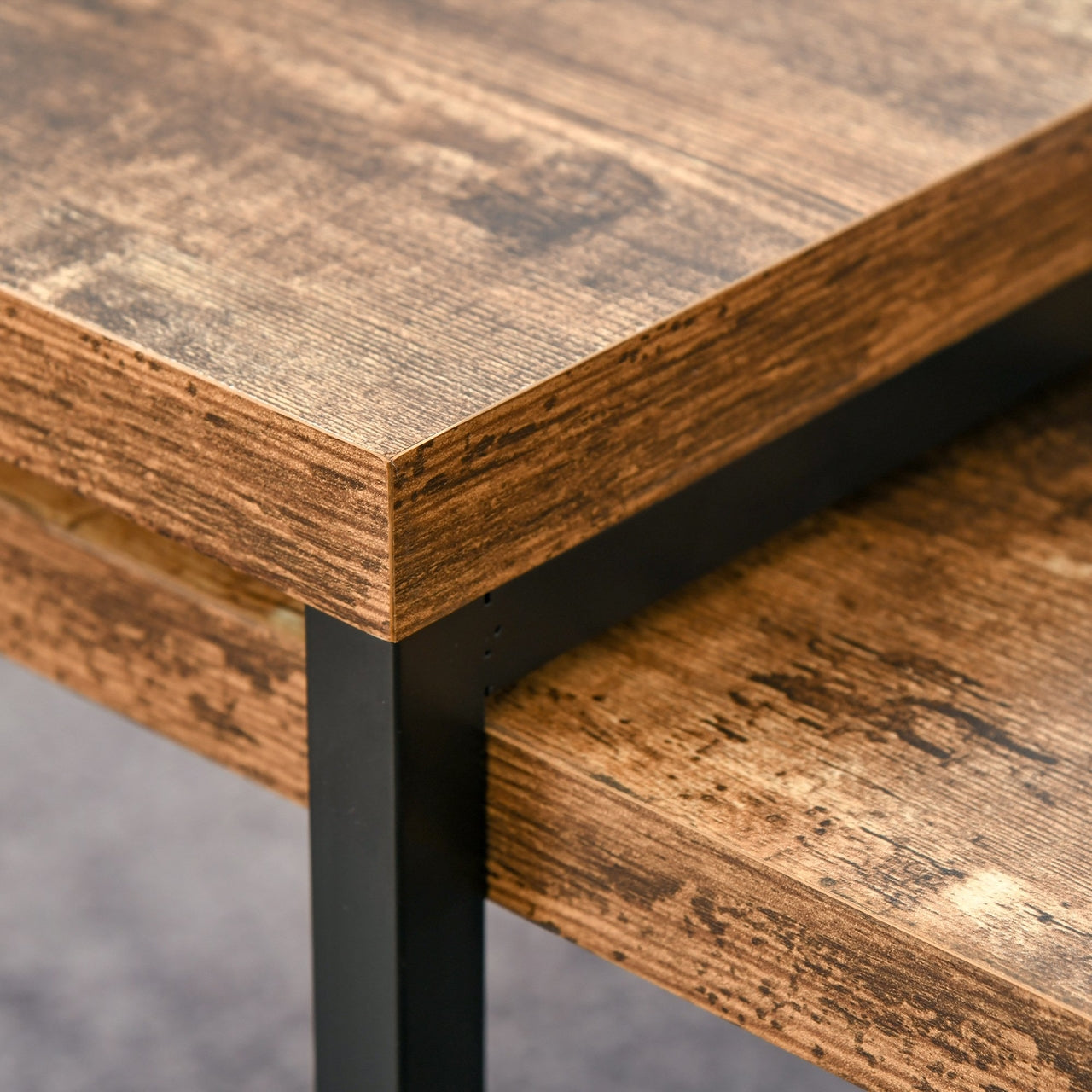 Salontafel 2 delig industrieel bijzettafel zwart bruin 90x48x42 cm