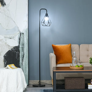 Industriële zwarte vloerlamp ø25x152 cm voor een stijlvolle en robuuste lichtbron met metalen frame en geometrische lampenkap