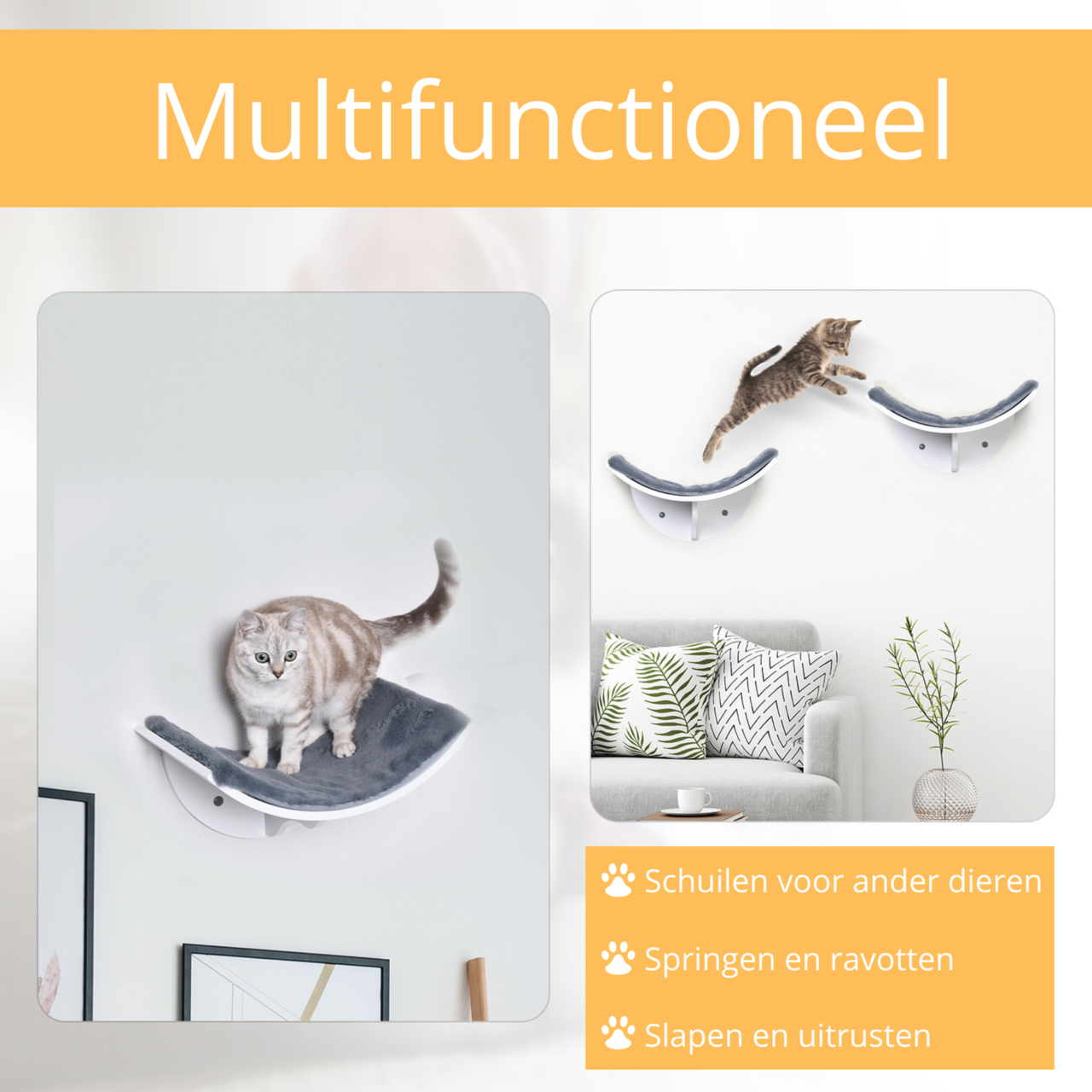 Wit MDF kattenbed met wandmontage en wasbare kussen voor comfortabel kattenplezier