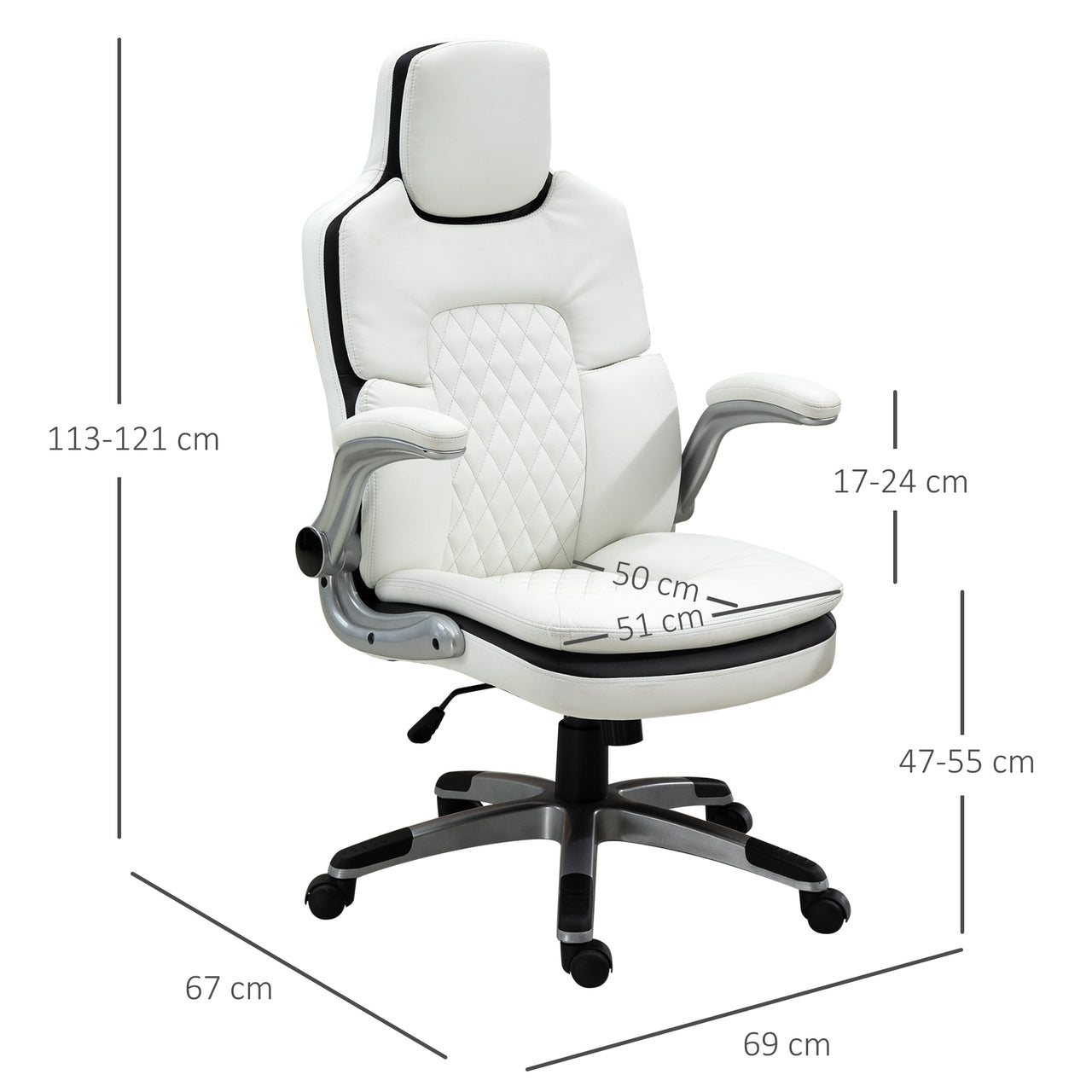 Ergonomische bureaustoel wit verstelbaar 69x67x113-121 cm voor optimale ondersteuning