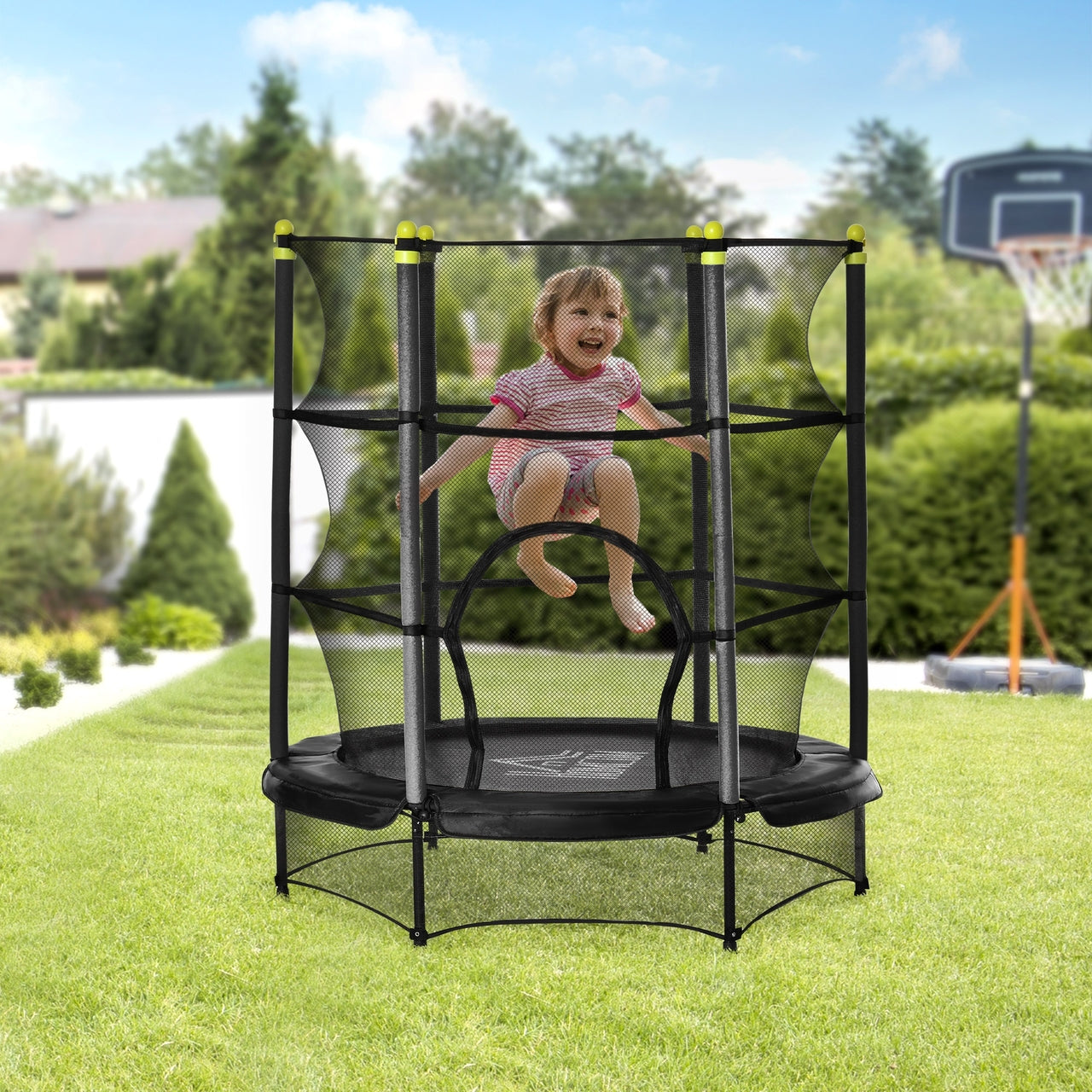 Kindertrampoline trampoline met veiligheidsnet zwart Ø140 cm buitenspeelgoed