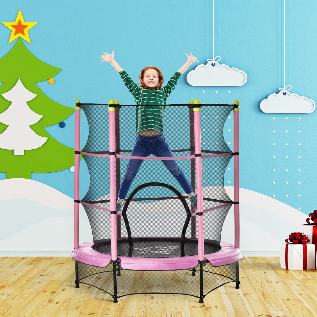Kindertrampoline trampoline met veiligheidsnet roze Ø140 cm buitenspeelgoed
