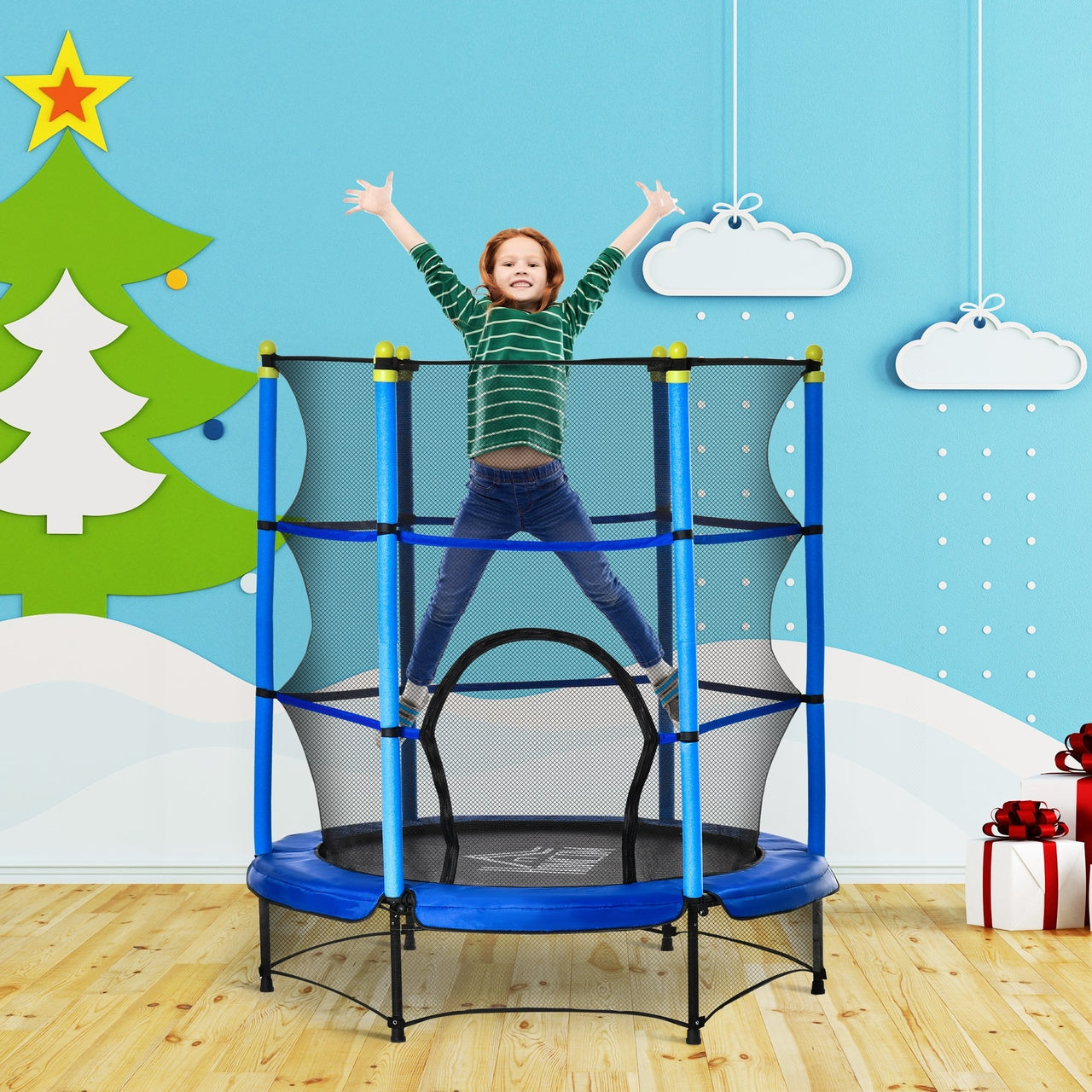 Kindertrampoline trampoline met veiligheidsnet blauw Ø140 cm buitenspeelgoed