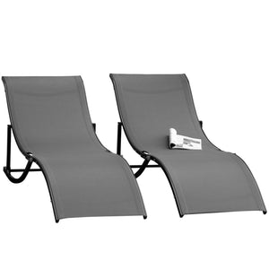 Set van 2 aluminium ligbedden 165x61x63 cm grijs met ergonomisch S-vormig ontwerp voor comfortabel loungen buiten
