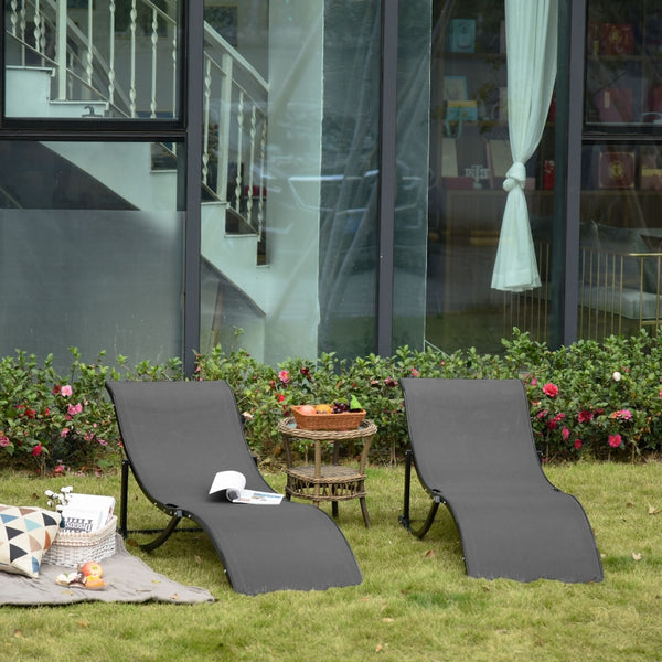 Set van 2 aluminium ligbedden 165x61x63 cm grijs voor comfortabel loungen in de buitenlucht