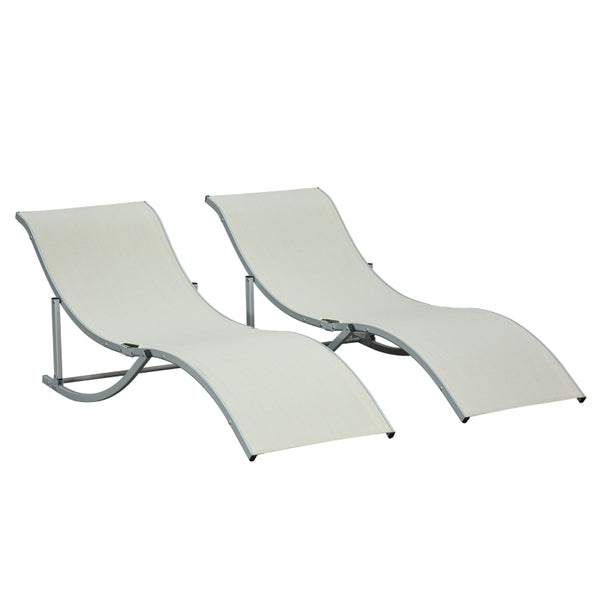 Set van 2 ligbedden aluminium beige 165x61x63 cm voor stijlvol comfort buiten