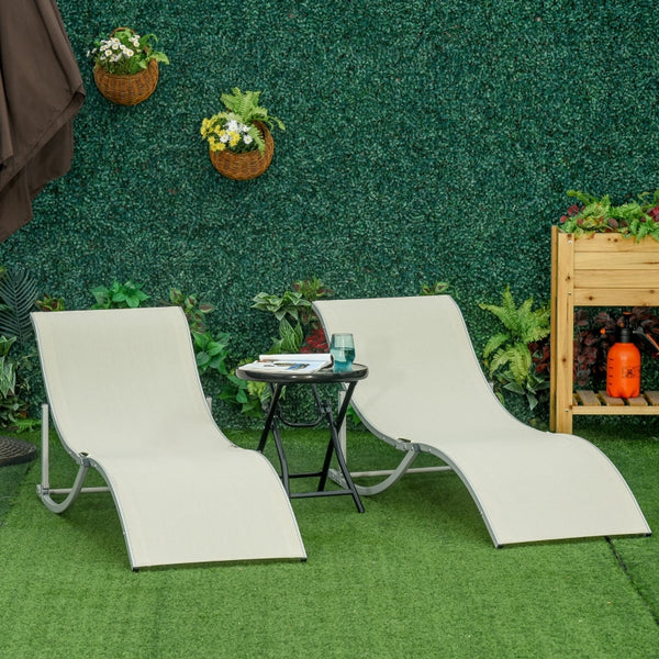 Set van 2 ligbedden aluminium beige 165x61x63 cm voor stijlvol comfort buiten