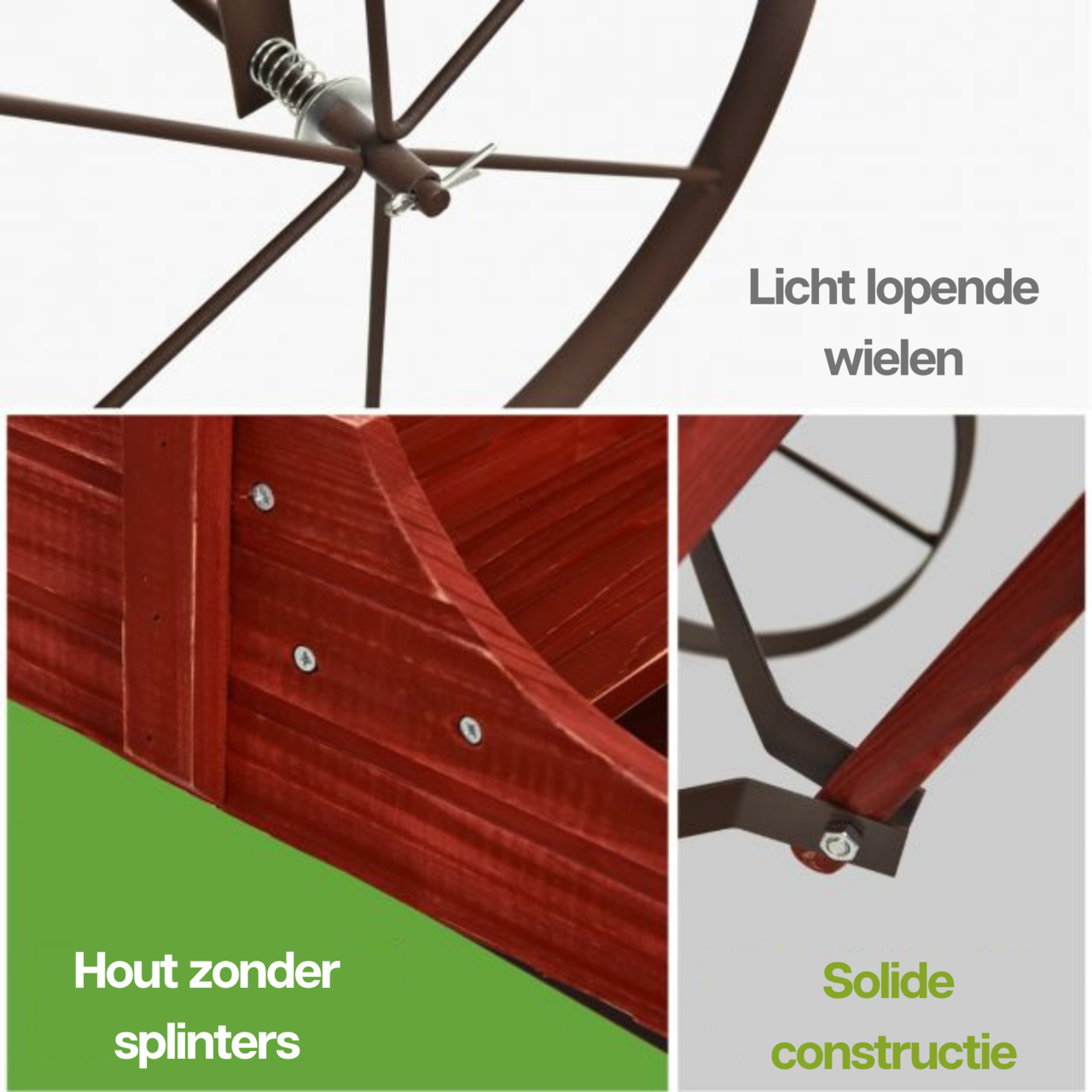 Decoratieve houten bloembak als bolderwagen voor tuin of balkon 62x34x60 cm
