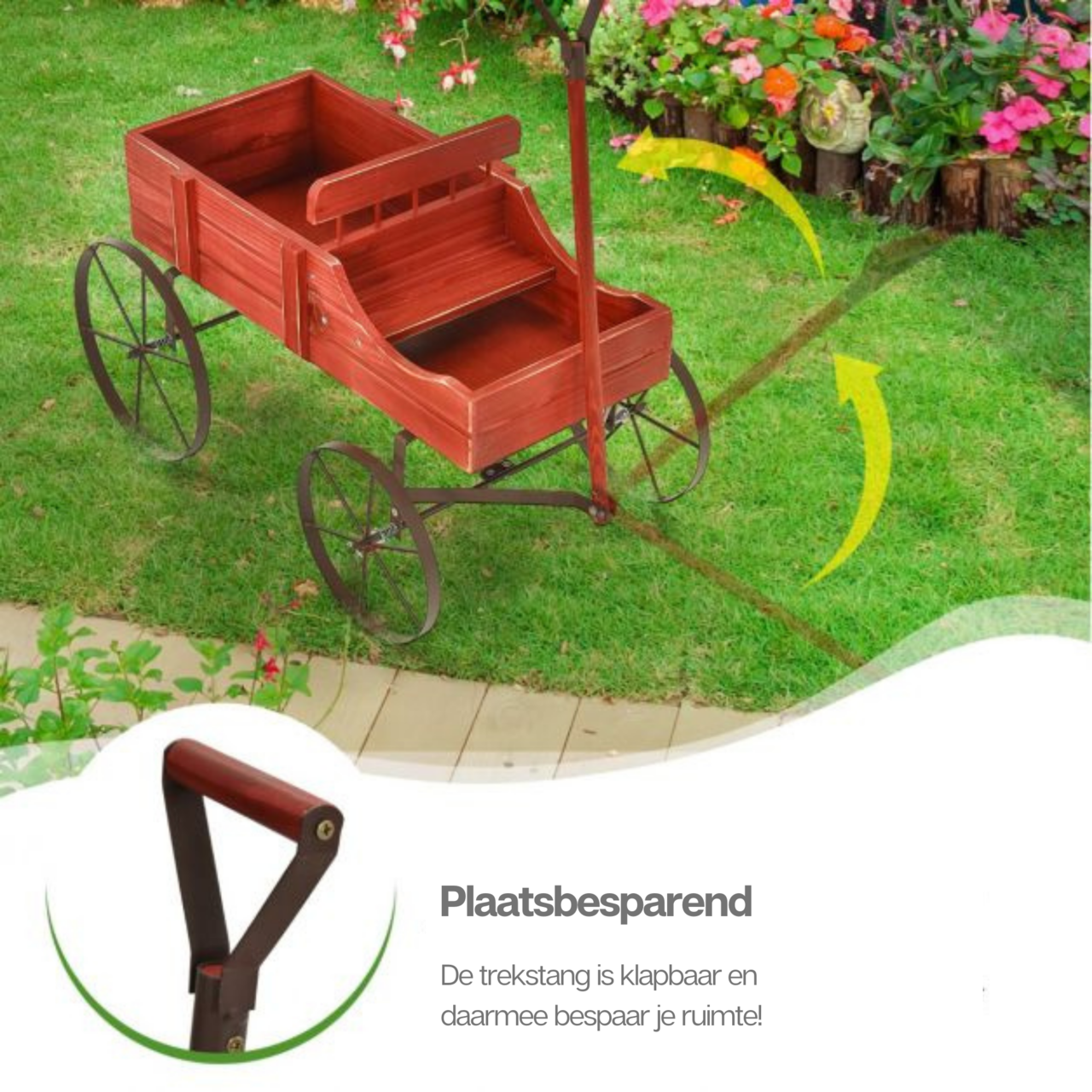 Decoratieve houten bloembak als bolderwagen voor tuin of balkon 62x34x60 cm