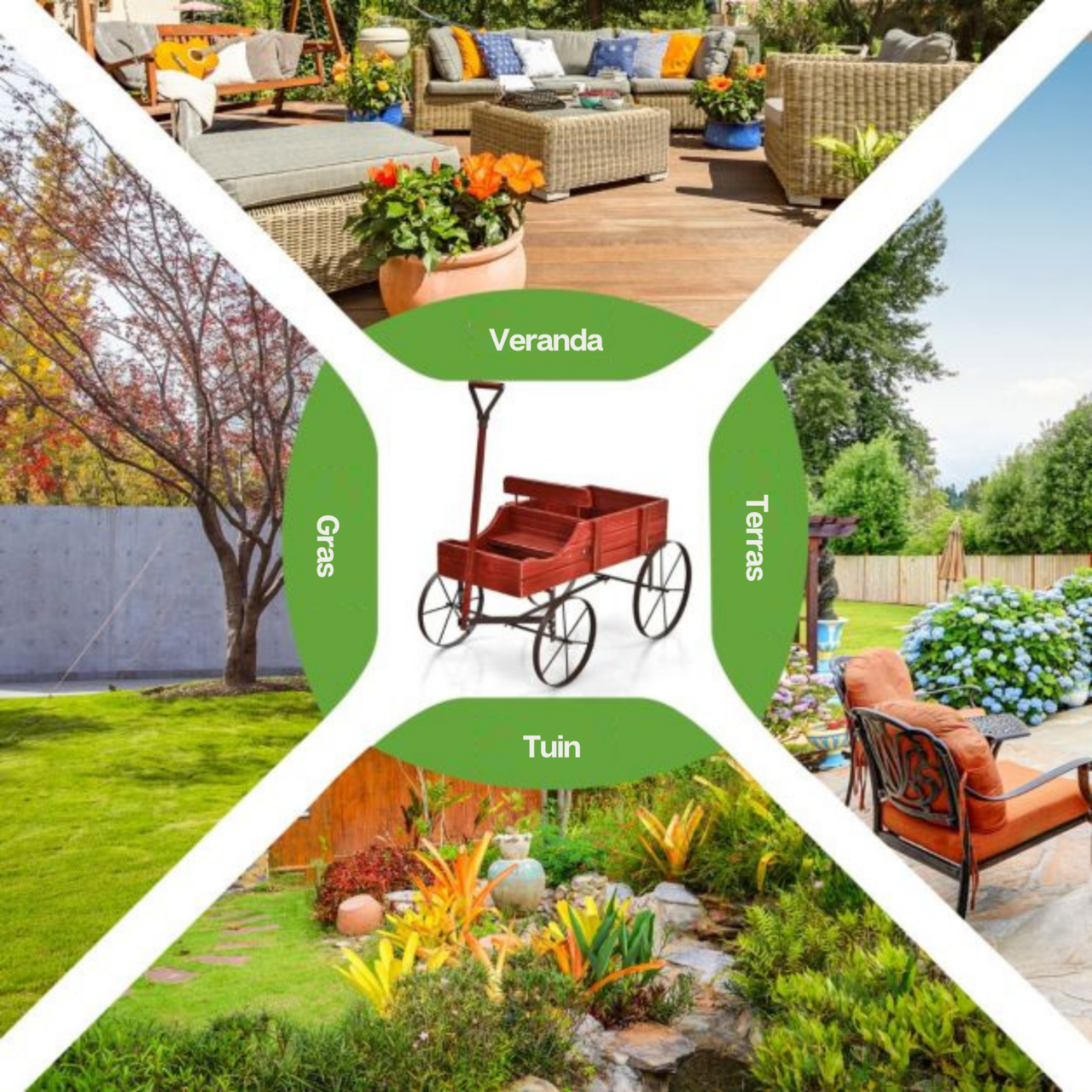 Decoratieve houten bloembak als bolderwagen voor tuin of balkon 62x34x60 cm