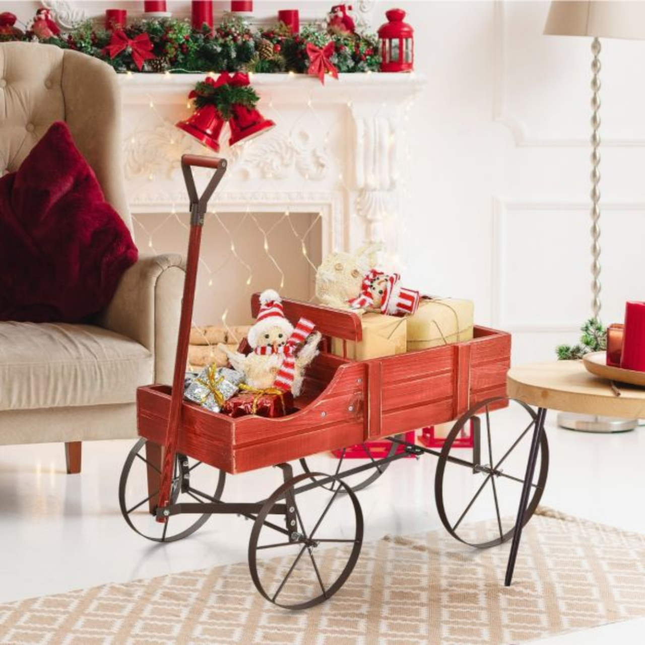 Decoratieve houten bloembak als bolderwagen voor tuin of balkon 62x34x60 cm