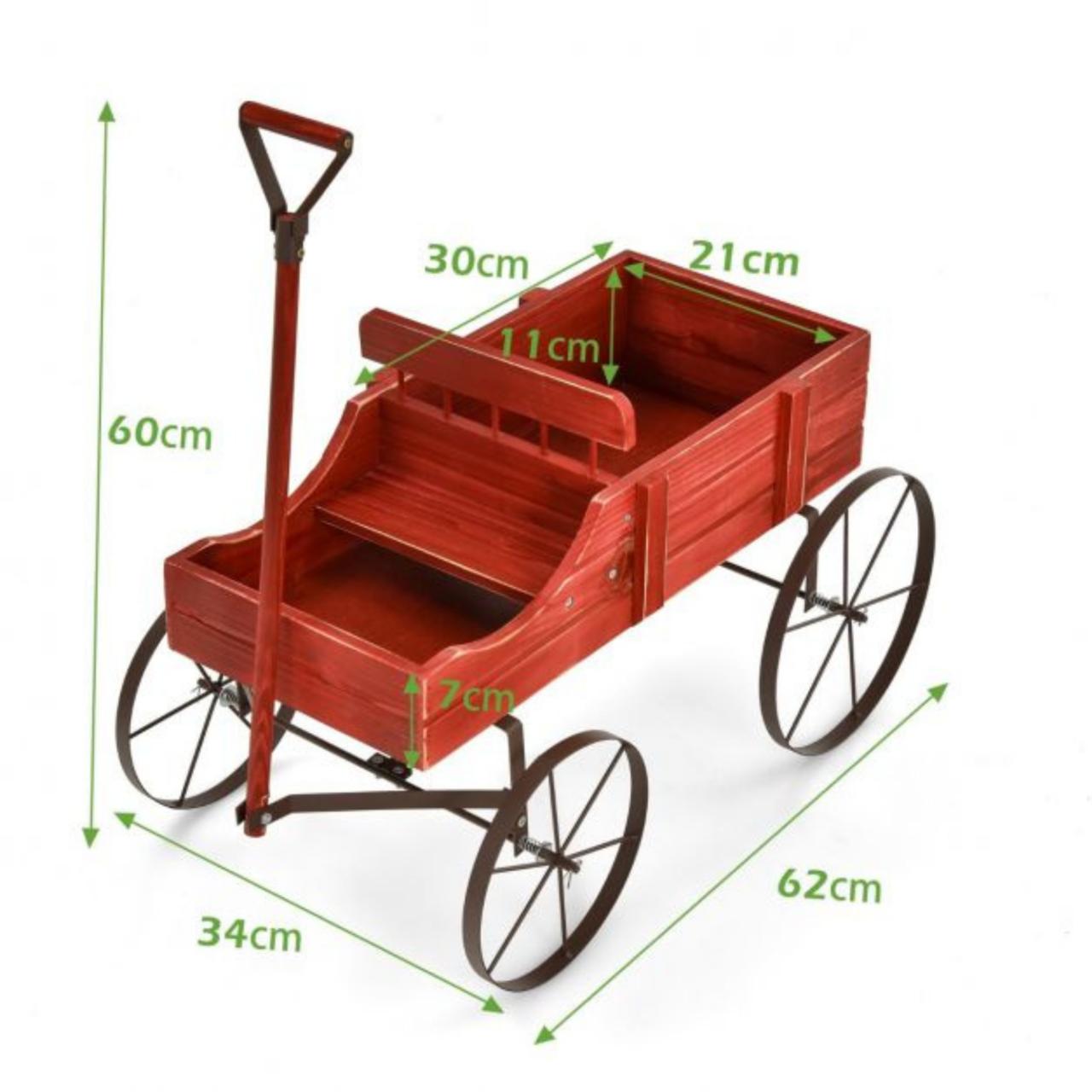 Decoratieve houten bloembak als bolderwagen voor tuin of balkon 62x34x60 cm