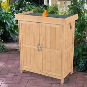 Houten tuinkast tuinhuis en opbergkast 74 x 43 x 88 cm van geglazuurd hout met stevig deksel voor tuinopslag
