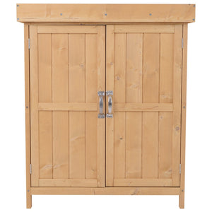 Houten tuinkast tuinhuis en opbergkast 74 x 43 x 88 cm – compact en weerbestendig met dubbele deur en metalen handgrepen