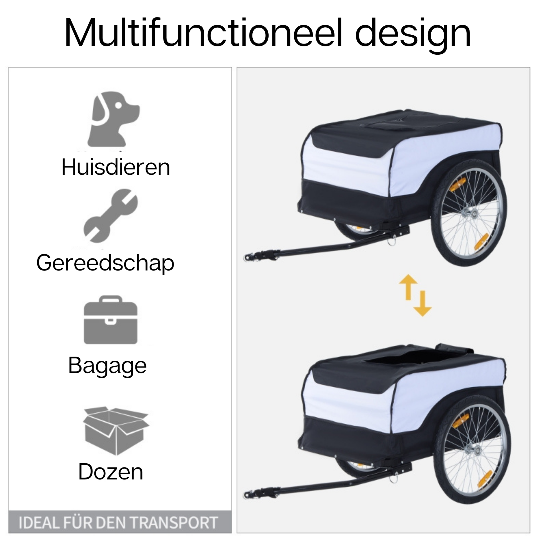 Stevige fietskar wit/zwart – compacte fietsaanhanger voor bagage