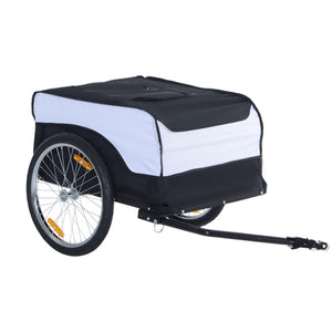 Stevige fietskar wit/zwart – compacte fietsaanhanger voor bagage met waterdichte hoes en stevige constructie.