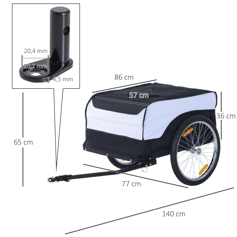 Stevige fietskar wit/zwart – compacte fietsaanhanger voor bagage