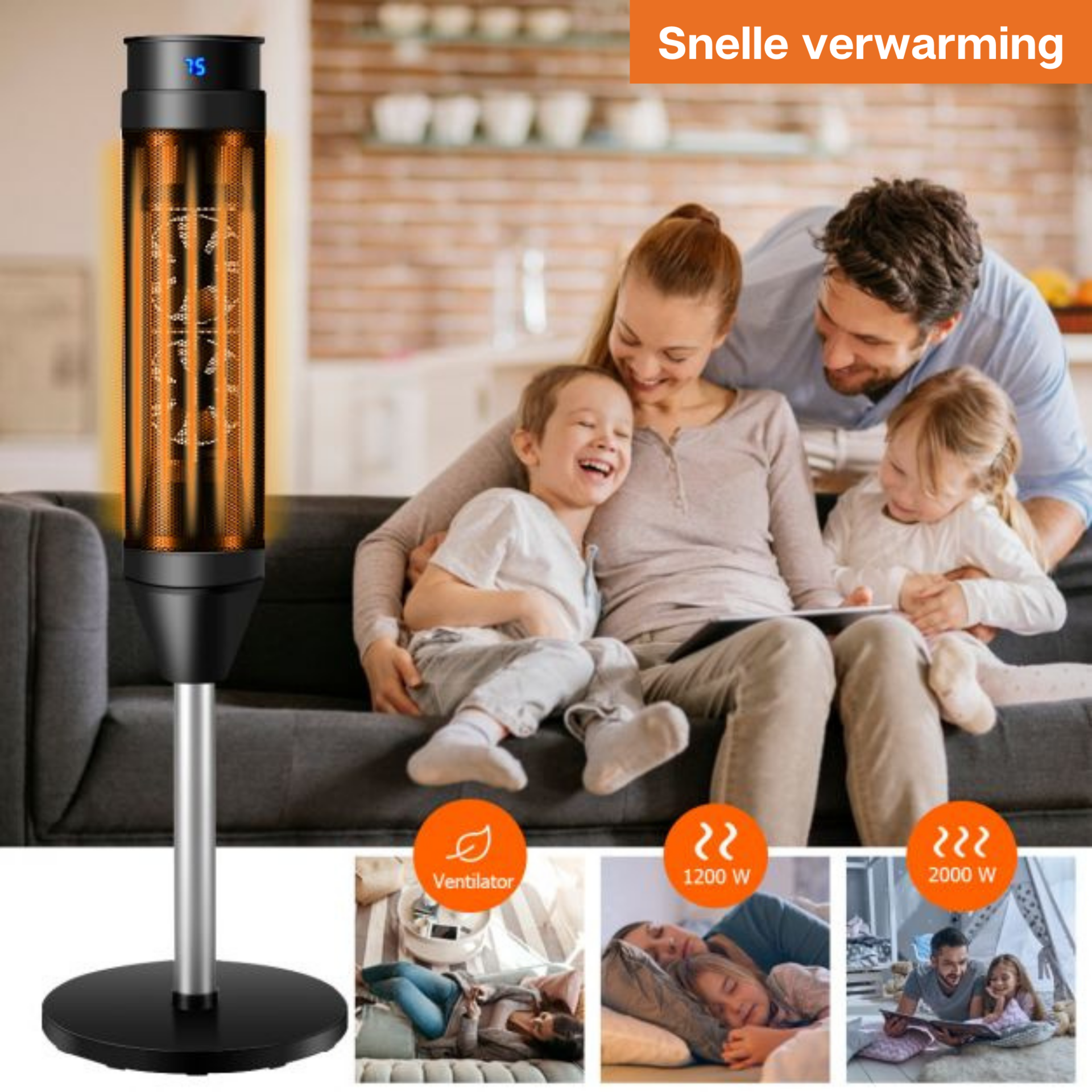 Efficiënte terrasverwarmer 2000 W met ventilator en afstandsbediening voor buitengebruik
