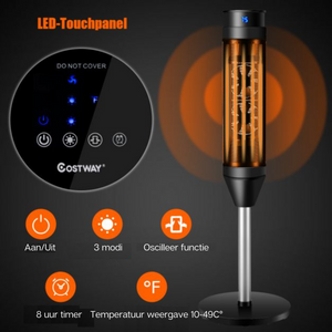 Efficiënte terrasverwarmer 2000 W met ventilator en afstandsbediening voor buitengebruik met LED-touchpanel en oscillatiefunctie