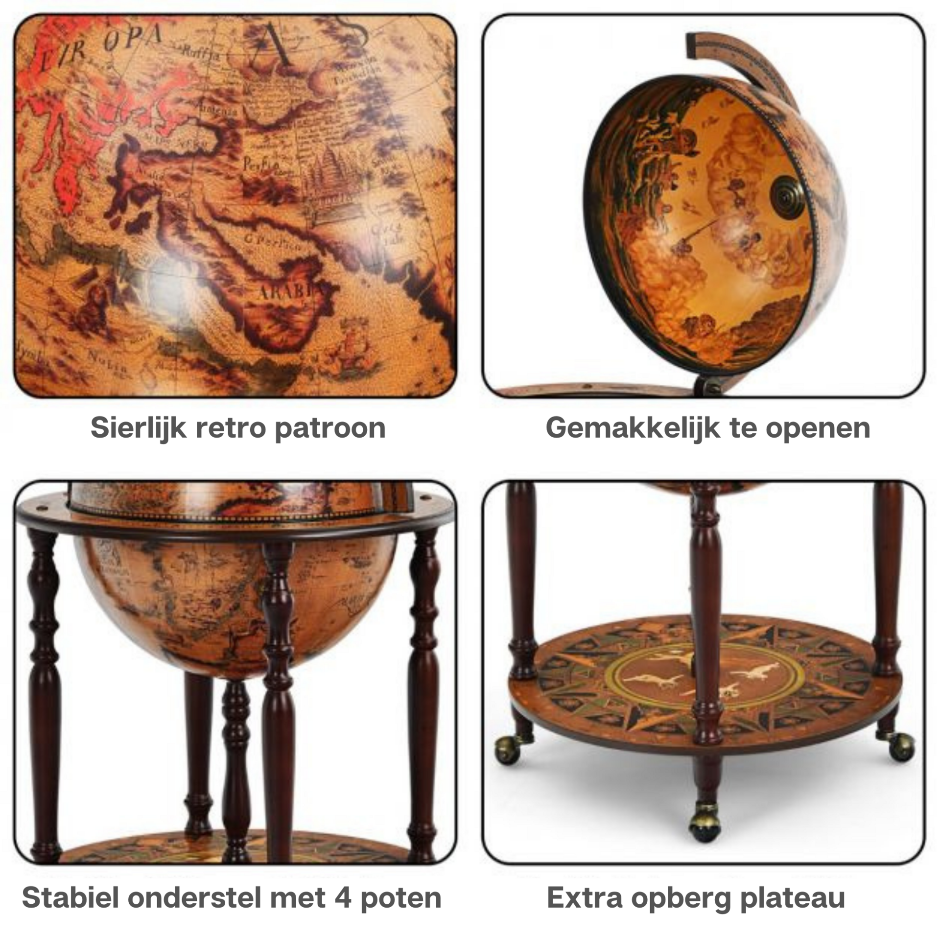 Bruin globebar wijnrek wereldbol ø60,5 cm voor functionele en sfeervolle wijnpresentatie