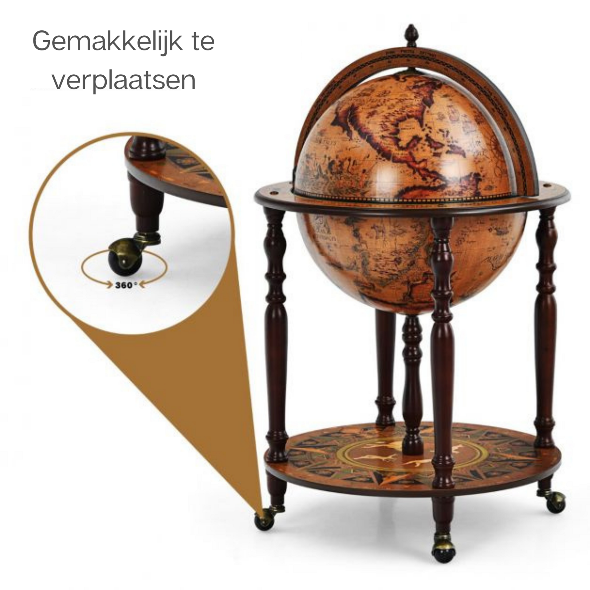Bruin globebar wijnrek wereldbol ø60,5 cm voor functionele en sfeervolle wijnpresentatie