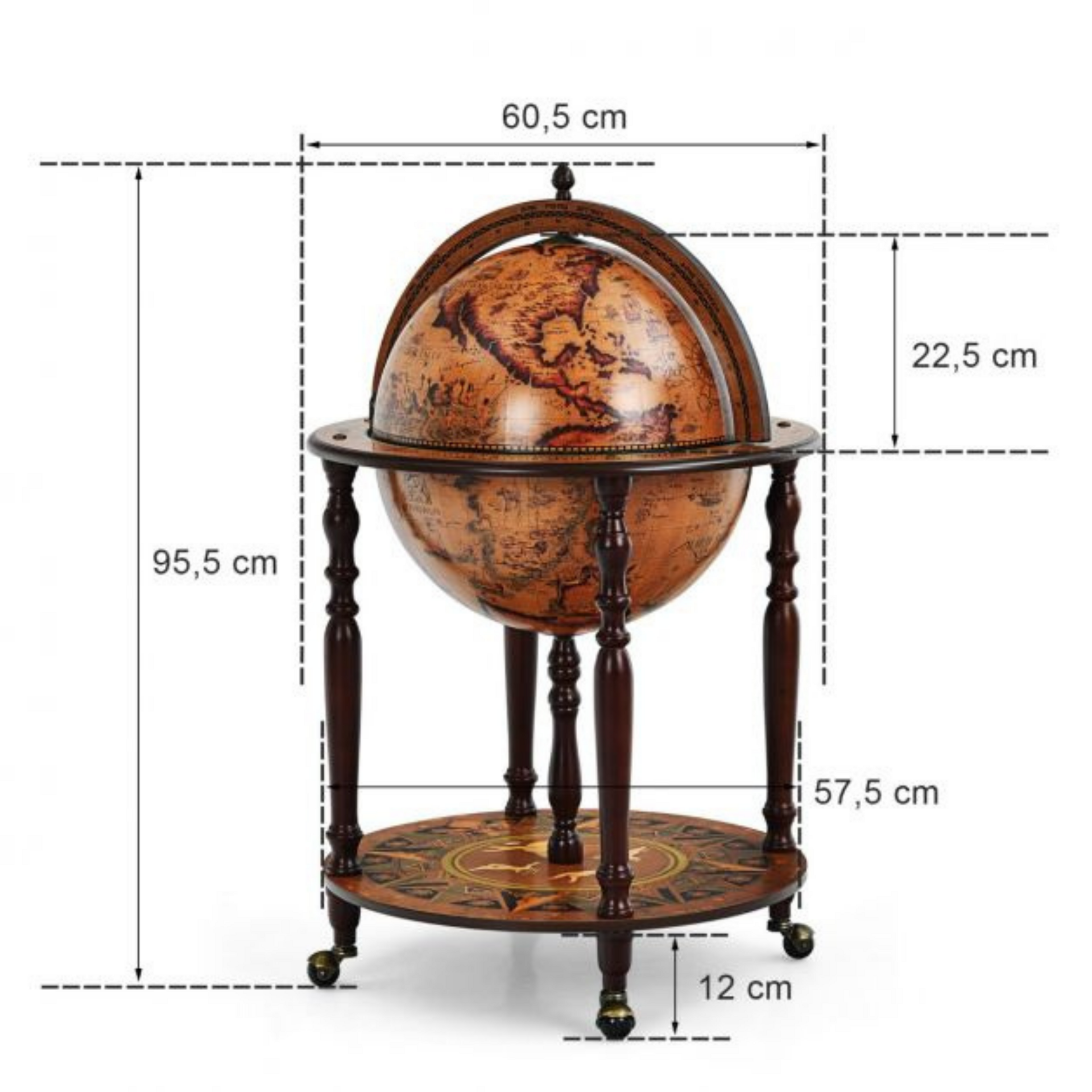 Bruin globebar wijnrek wereldbol ø60,5 cm voor functionele en sfeervolle wijnpresentatie