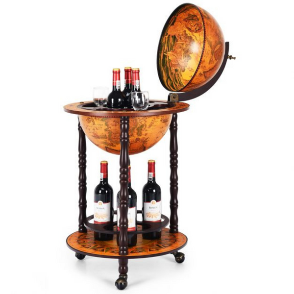 Compact bruin globebar wijnrek wereldbol ø47 cm voor elegante en praktische wijnpresentatie