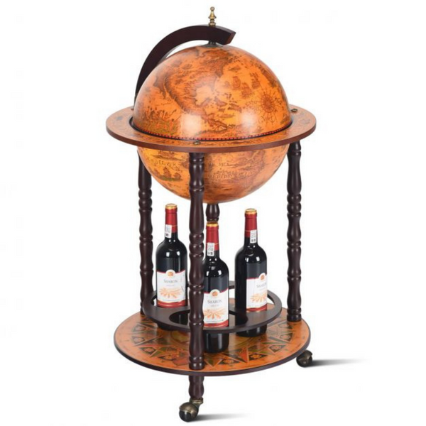 Compact bruin globebar wijnrek wereldbol ø47 cm voor elegante en praktische wijnpresentatie