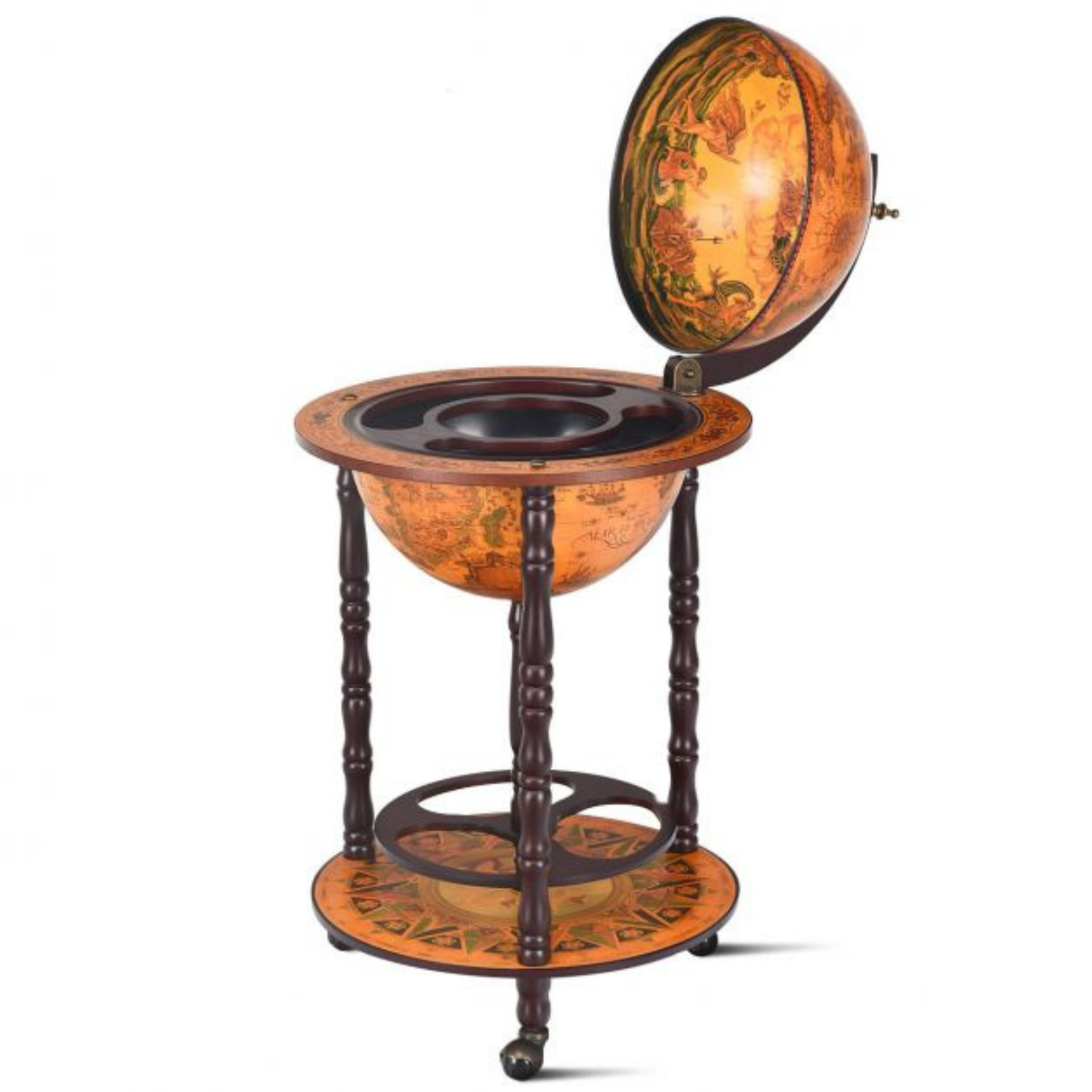 Compact bruin globebar wijnrek wereldbol ø47 cm voor elegante en praktische wijnpresentatie
