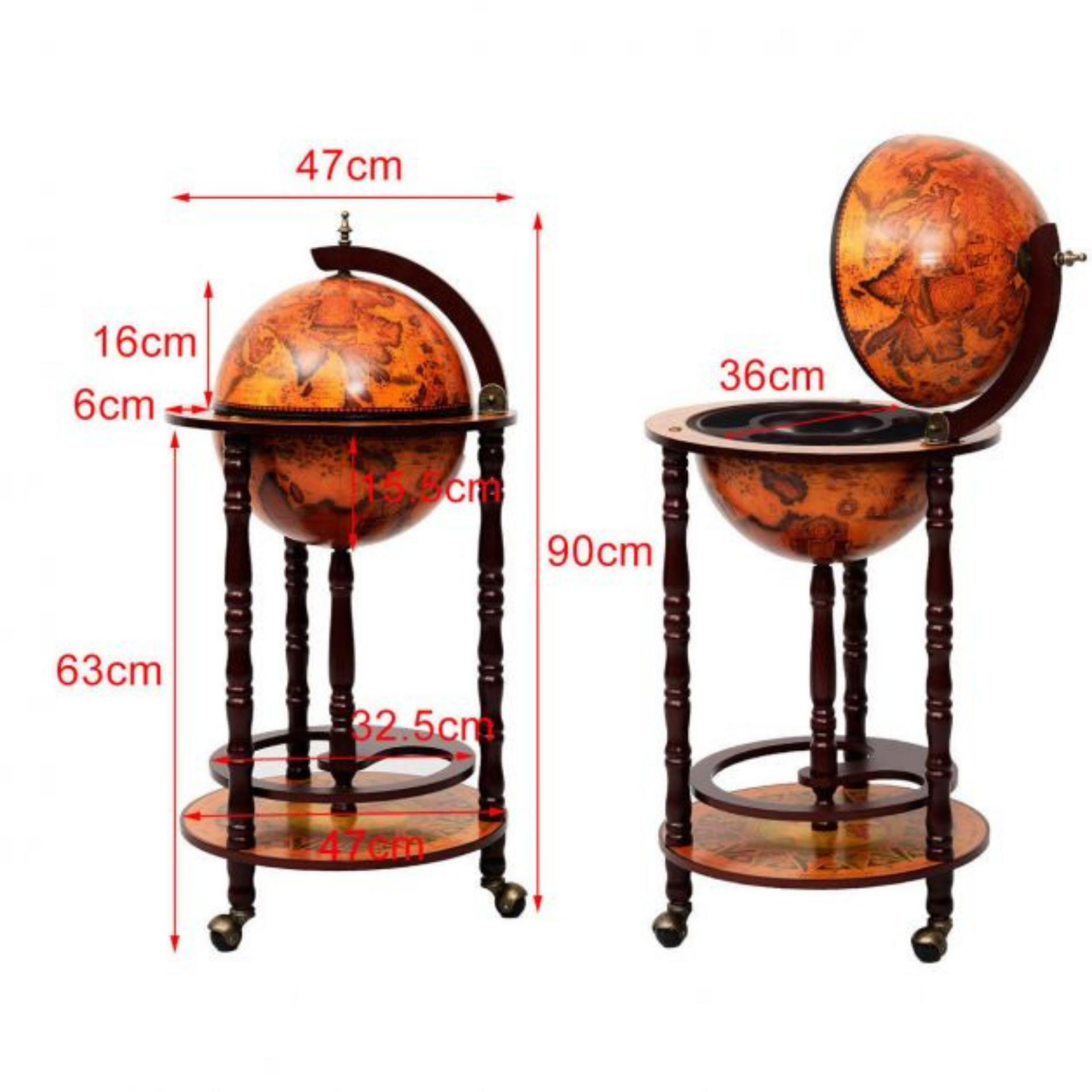 Compact bruin globebar wijnrek wereldbol ø47 cm voor elegante en praktische wijnpresentatie