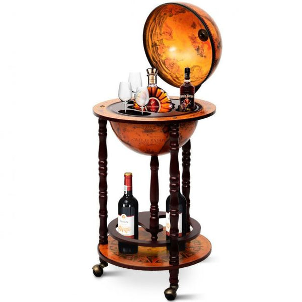 Klassiek wijnrek globebar wereldbol ø45 cm in bruin hout voor compacte elegantie