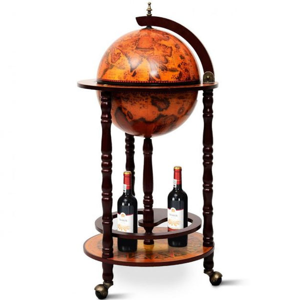 Klassiek wijnrek globebar wereldbol ø45 cm in bruin hout voor compacte elegantie