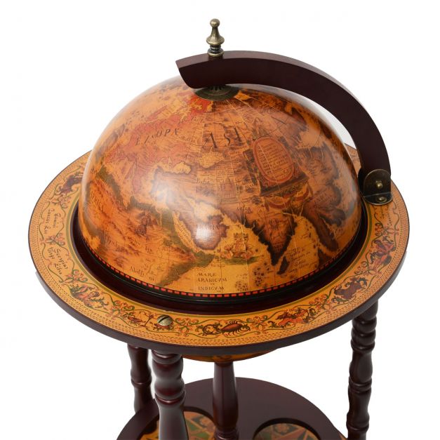 Klassiek wijnrek globebar wereldbol ø45 cm in bruin hout voor compacte elegantie