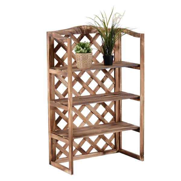 Hoog houten plantenrek met 3 treden 75x38x120 cm voor binnen en buiten
